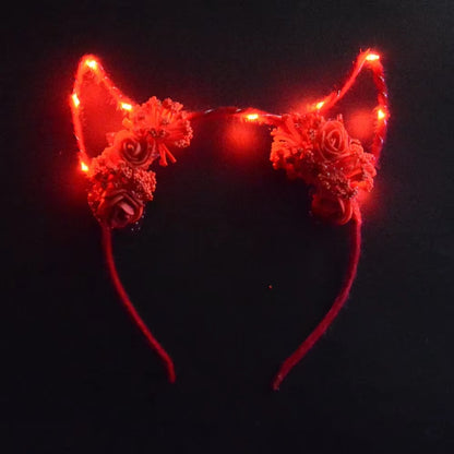 Children Adult LED Glow Party Light up Blinking Red Devil Demon Ear Headband Head Wear Wedding Holidays Festival