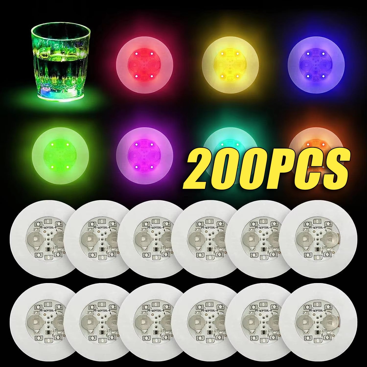 1-200PCS Posavasos LED Iluminados – Adhesivos Luminosos para Botellas y Vasos 🍷✨