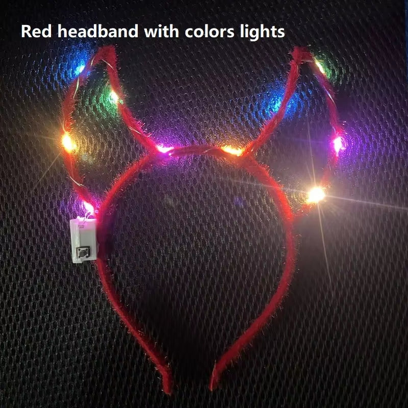 Children Adult LED Glow Party Light up Blinking Red Devil Demon Ear Headband Head Wear Wedding Holidays Festival