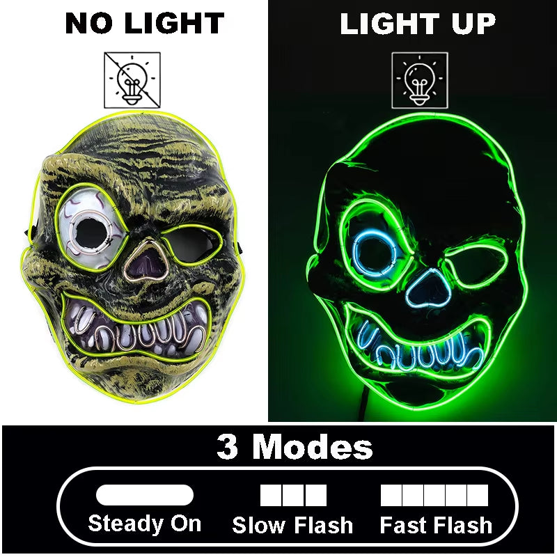 Máscara LED de Halloween Brillante para Fiesta, Máscara de Mitad de Cara, Neon Luminoso, Disfraces 🎭💡