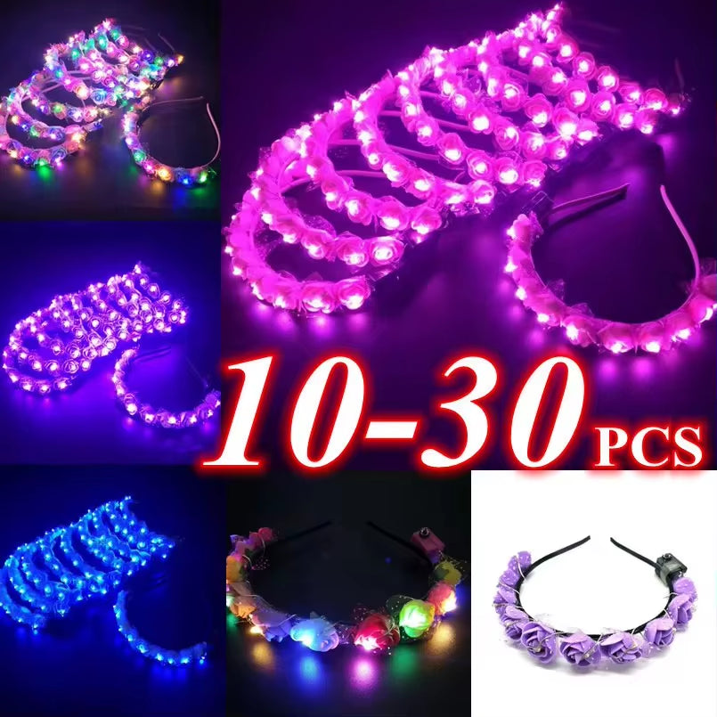 5/10/20/30Pcs Diadema de Flores con Luces LED – Brilla con Elegancia y Estilo ✨🌸