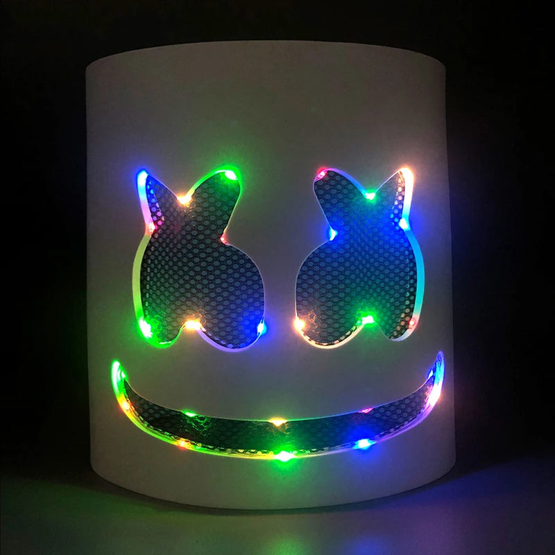 Máscara LED DJ Marshmallow y Guantes LED – Accesorio Iluminado para Fiestas y Eventos 🎧🍬✨