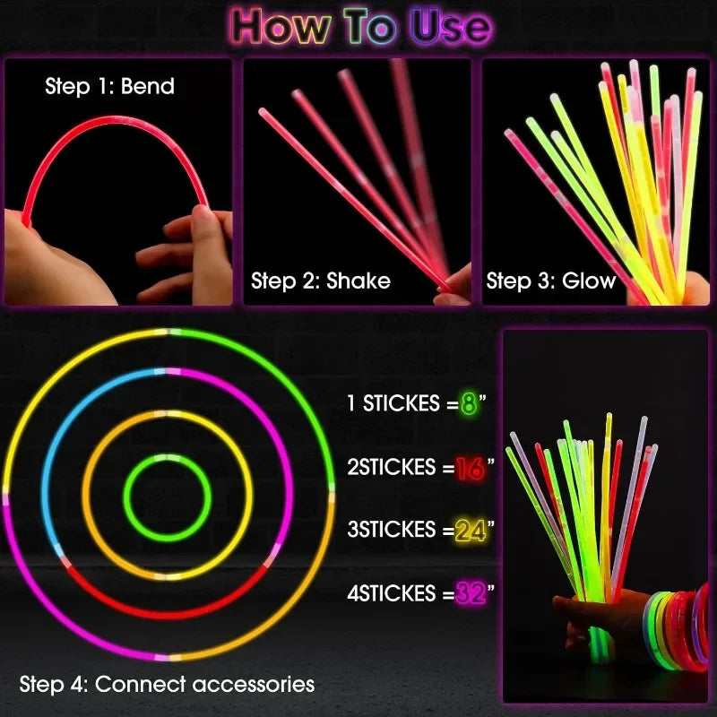 10/100Pcs Barras Fluorescentes para Fiestas – Varitas Brillantes y Flexibles para una Noche de Color 🎉✨