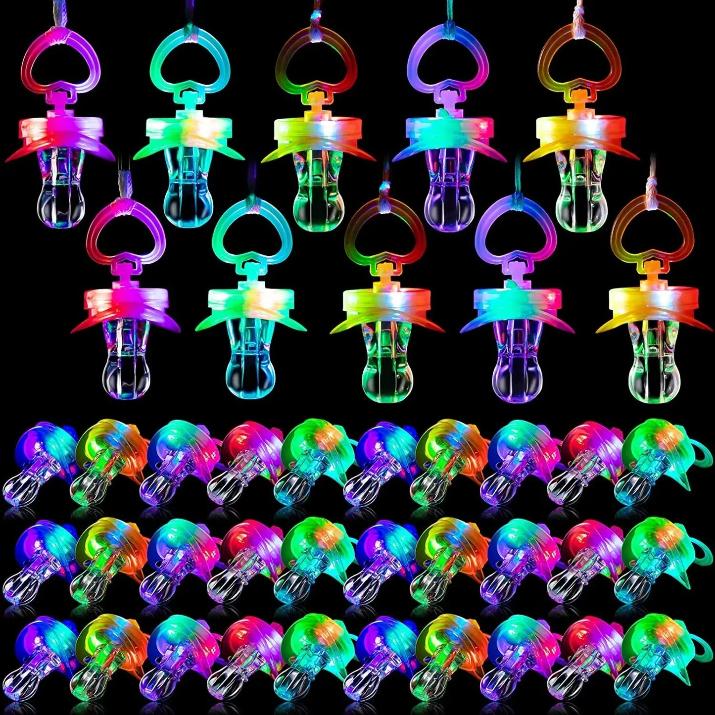 30/50/100Pcs Collar de Chupon con Luz LED – Accesorio Creativo y Divertido para Animar Cualquier Fiesta 🎉💡