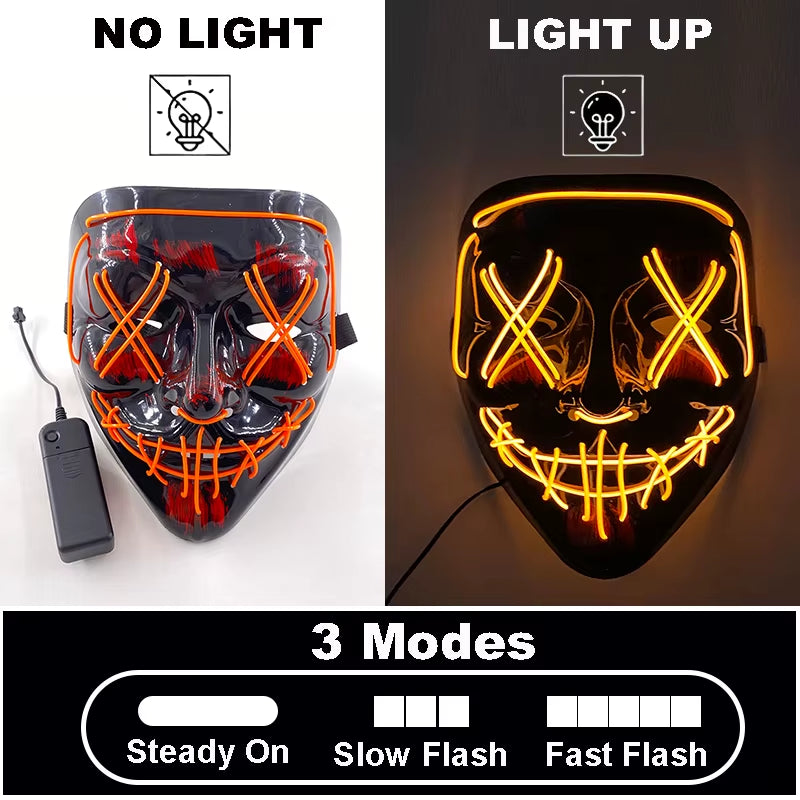 Máscara LED de Halloween Brillante para Fiesta, Máscara de Mitad de Cara, Neon Luminoso, Disfraces 🎭💡