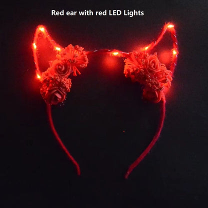 Children Adult LED Glow Party Light up Blinking Red Devil Demon Ear Headband Head Wear Wedding Holidays Festival