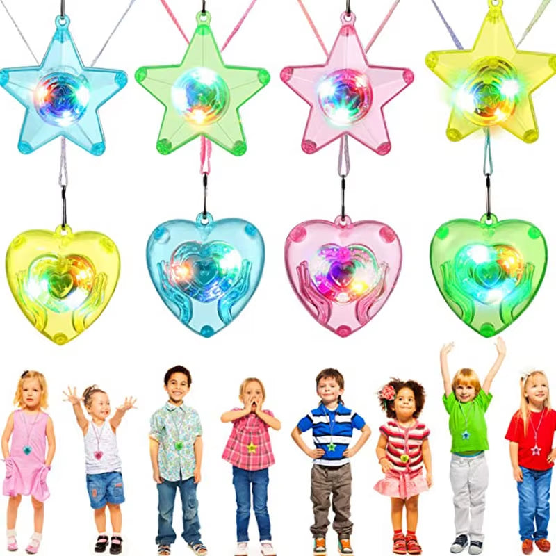 10/20/30/50 Pcs Colgante de Collar LED Estrella y Corazón – Collares Luminiscentes para Niñas y Fiestas 🎉💖